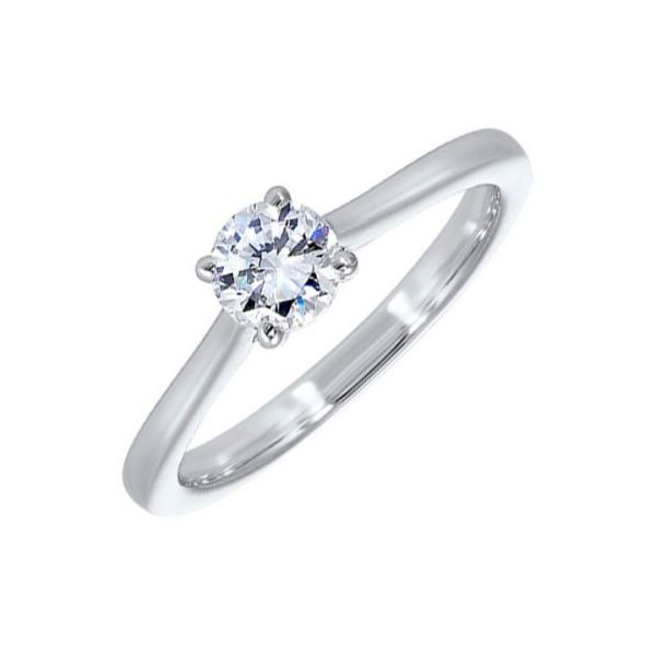 Finely crafted in brightly polished 14k white gold, this diamond solitaire engagement ring features a 1/4 carat round brillia