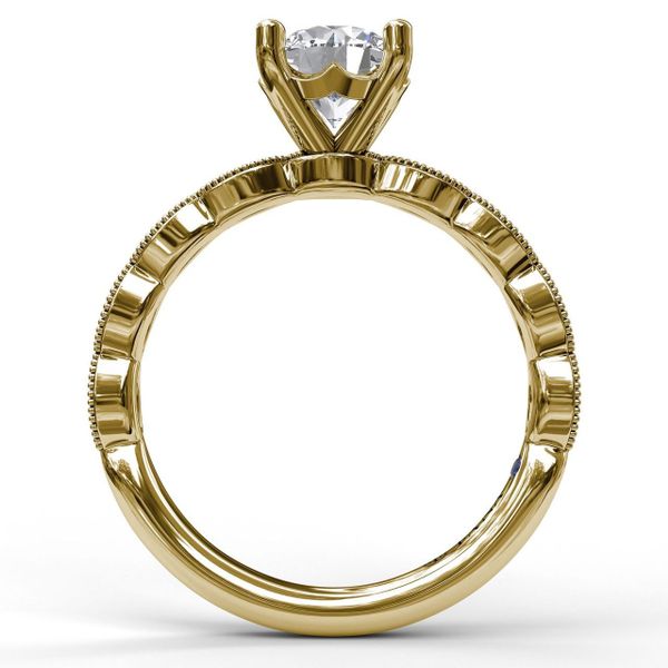Yellow Gold  Classic Diamond Engagement Ring with Detailed Milgrain Band