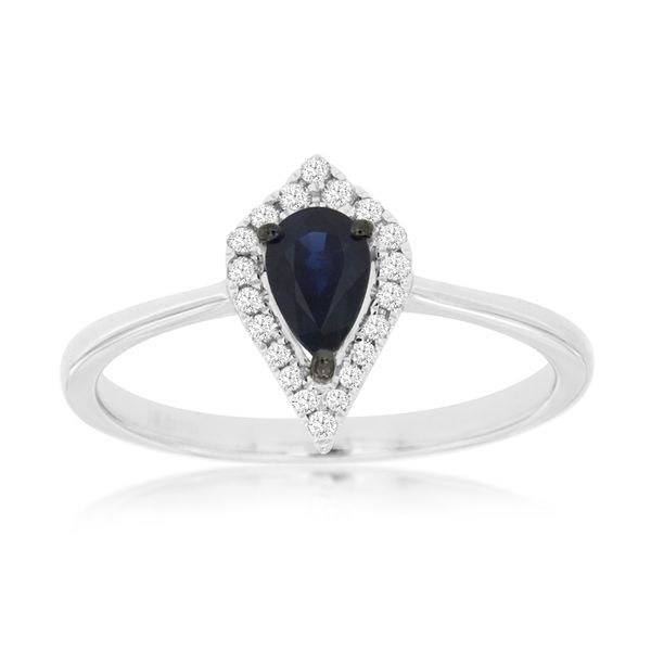 Sapphire is the birthstone for September. This lovely ring will make her smile with joy. This 14 kt white gold ring features 