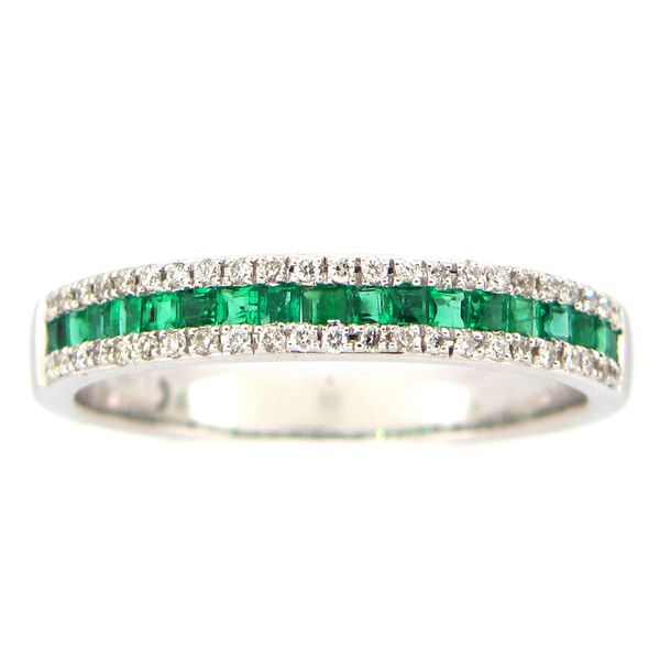 14 kt White Gold Emerald and Diamond Band