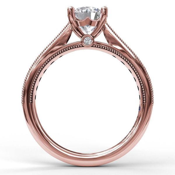 Rose  Gold Classic Diamond Engagement Ring with Detailed Milgrain Band