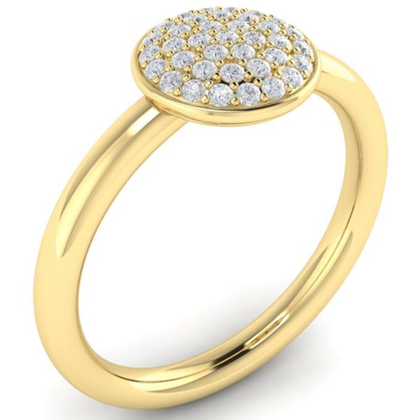 This ring is so much FUN!! Wear it alone or stack it!!  This 14 kt yellow gold disc ring is dazzling with .24 carat total dia