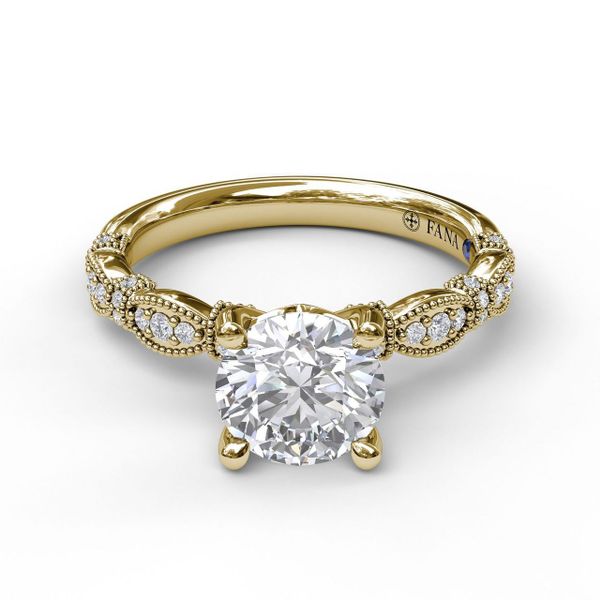 Yellow Gold   Classic Diamond Engagement Ring with Detailed Milgrain Band