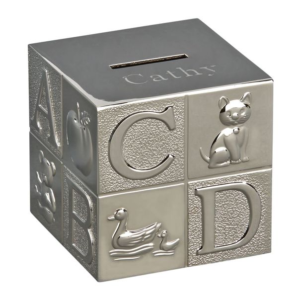 Silver Plated Engravable Block Bank