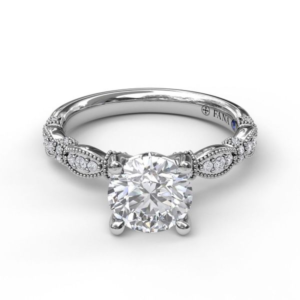White Gold   Classic Diamond Engagement Ring with Detailed Milgrain Band