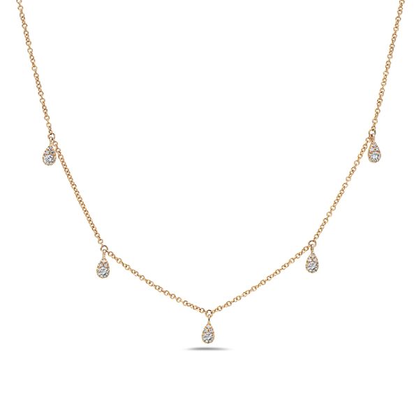 The most romantic necklace!!  This diamond station necklace features 5 diamond dangles that are made up of 4 round diamonds. 