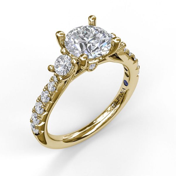 Yellow Gold Three Stone With Pave Engagement Ring