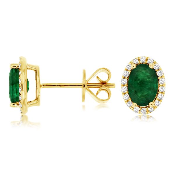 Every woman deserves emeralds in her jewelry collection.  These beautiful 14 kt yellow gold stud earrings features oval emera