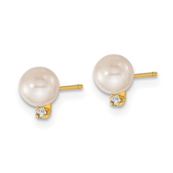 14KT Yellow Gold Pearl & Diamond Stud Earrings Parris Jewelers Hattiesburg, MS
