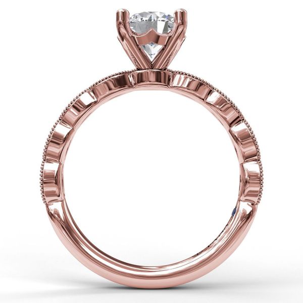 Rose Gold  Classic Diamond Engagement Ring with Detailed Milgrain Band