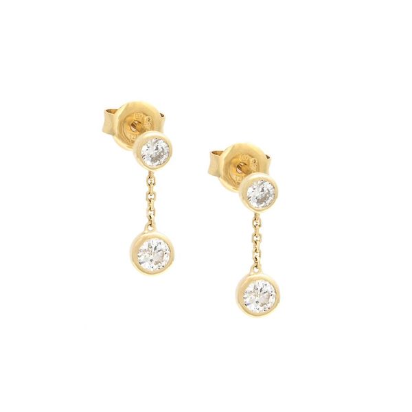 14 kt Yellow Gold Diamond Bezel Set Dangle Earrings .40 carat total diamond weight . Please text 601-264-1764 for further pro