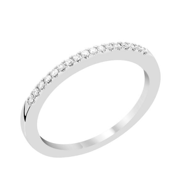 14 kt white gold diamond wedding band featuring .10 total diamond carat weight.  This ring features 17 round VS2-SI1 F-G colo