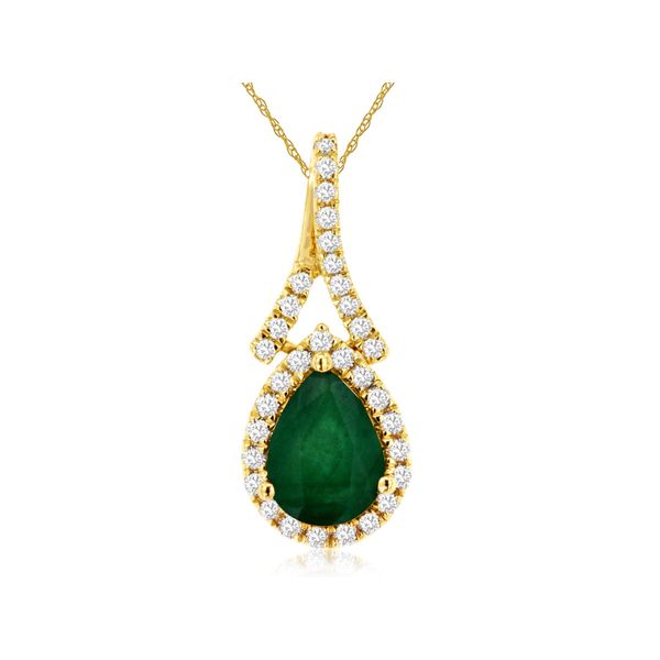 An emerald piece of jewelry should be in every woman's collection. This 14 kt yellow gold  necklace is accented with a .68 ca