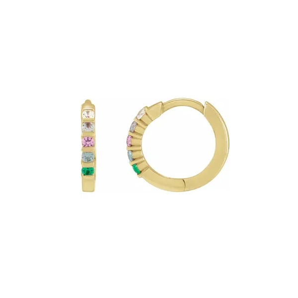 14K yellow gold custom huggie hoop earrings with colored stones
