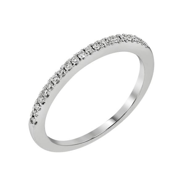 14 kt white gold diamond wedding band with .15 diamond carat total weight.  This diamond band features 21 round VS2-SI1 F-G d