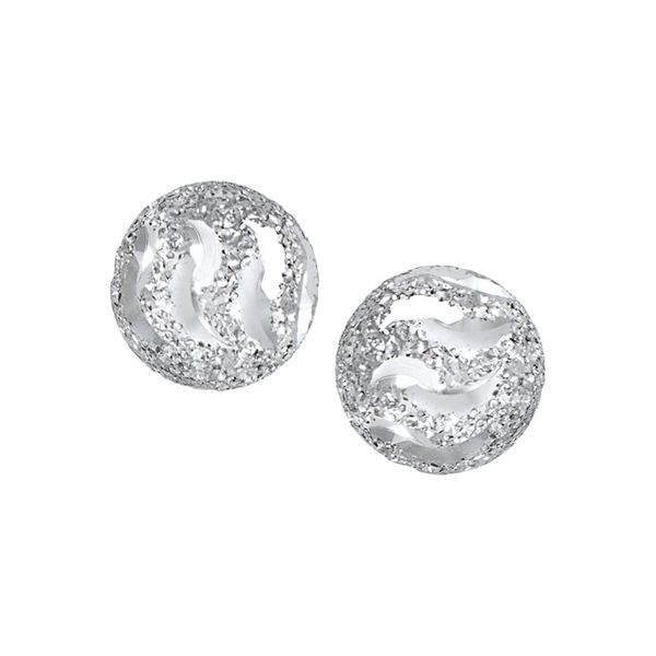 Sterling silver 8 mm diamond cut bead stud earrings. These earrings have matching necklaces and bracelets. For further detail