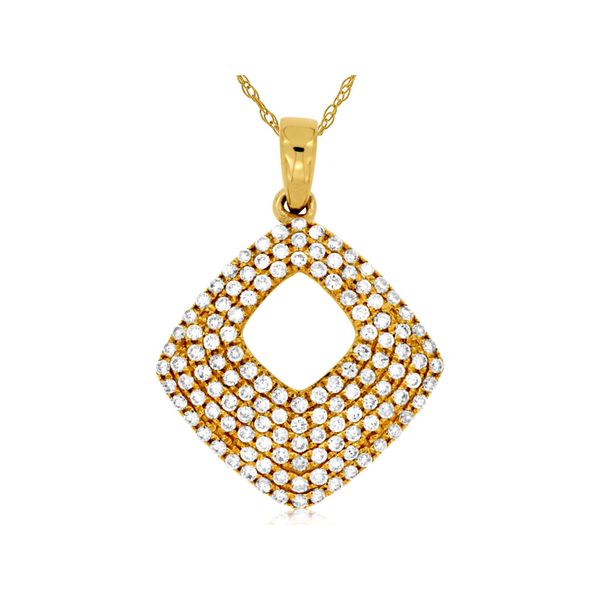 Dare to be different with this dazzling 14 kt yellow gold open cluster geometric pendant on a 14 kt yellow chain.  This penda