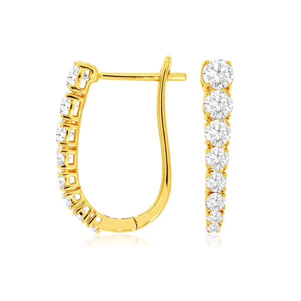 We are in love with these 14 kt yellow gold graduated diamond hoops.  The semi-oval shape looks beautiful on the ear and is g