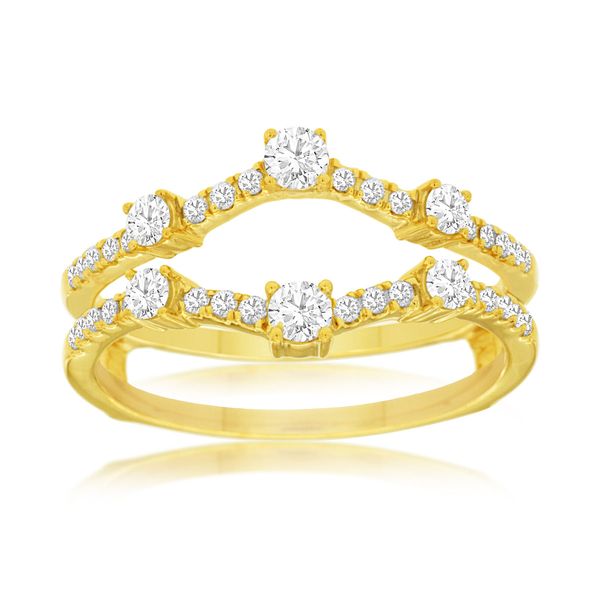 Bling your engagement ring without altering it. A diamond ring guard/wrap is the perfect way to get an upgrade. This 14 kt ye