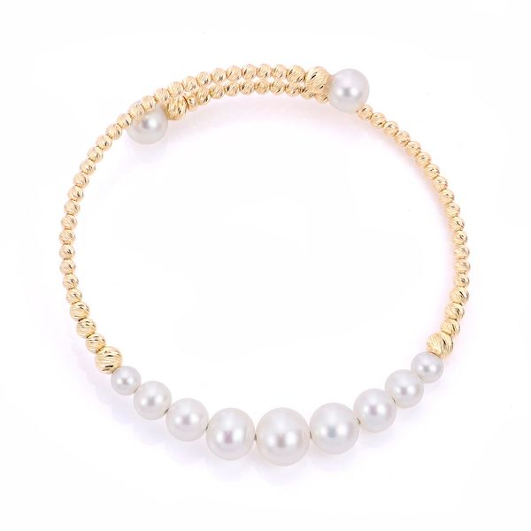 Set in 14KT YELLOW GOLD FEATURING 4-8MM GRADUATED  FRESHWATER  CULTURED PEARLS WITH  BRILLIANCE BEADS CUFF BRACELET.  This br