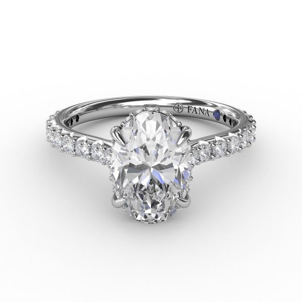 White  Gold Classic Oval Diamond Engagement Ring With Hidden Pavé Halo