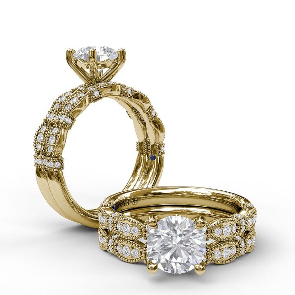 Yellow Gold   Classic Diamond Engagement Ring with Detailed Milgrain Band