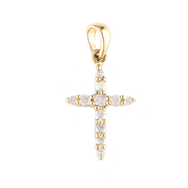 14 kt Yellow Gold Cross Round Prong Diamond Pendant with Chain