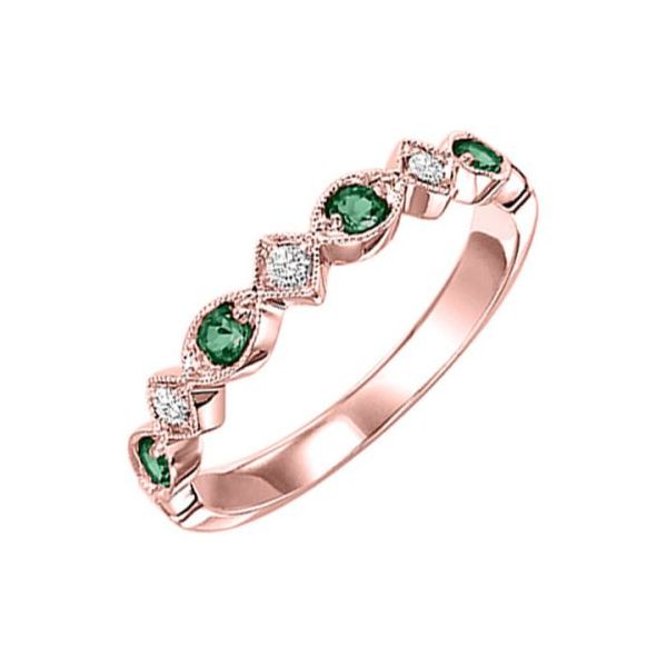 Our beautiful Stackable Prong Set Emerald Band in 10 kt  Rose Gold  is the perfect jewelry choice for you or your loved one. 