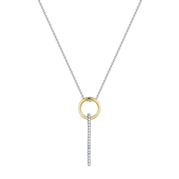 14 kt White and Yellow Gold Diamond Circle/Bar Necklace 