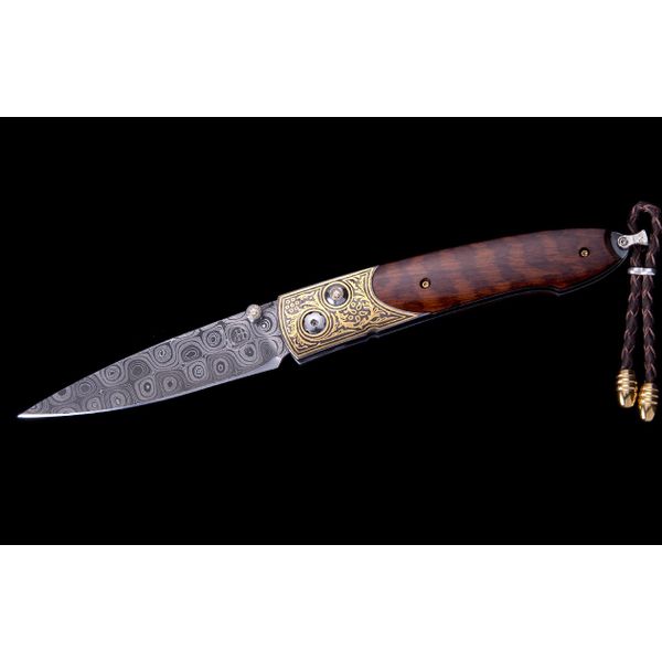 Willim Henry pocket knife with wooden handle and yellow gold inlay in handle