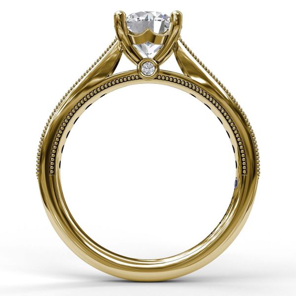 Yellow Gold Classic Diamond Engagement Ring with Detailed Milgrain Band