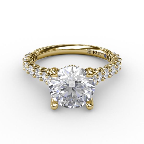 Yellow  Gold Hidden Halo Engagement Ring with Matching Band Available