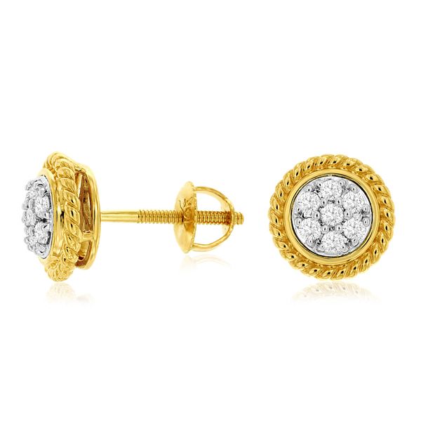 This is a great addition to your jewelry collection!  These 14 kt yellow gold stud cluster earrings are accented with .20 car