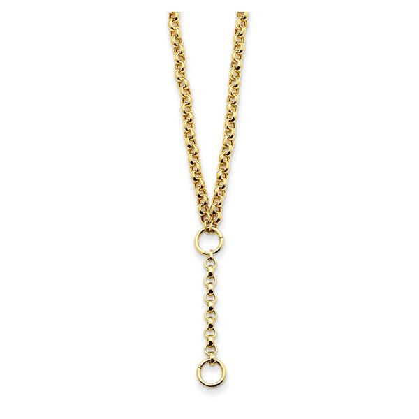14K Yellow Gold Rolo Link Y-drop 18 inch Lariat Necklace Peran & Scannell Jewelers Houston, TX