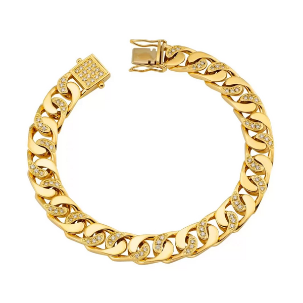 8.5" 14K Yellow Gold and Diamond Curb Chain Bracelet Peran & Scannell Jewelers Houston, TX