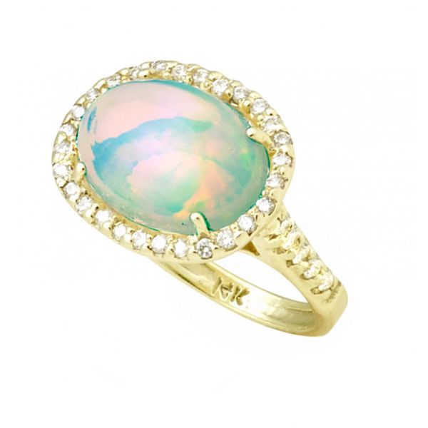 East to West 4ct Ethiopian Opal Ring with  Diamond Halo Image 2 Peran & Scannell Jewelers Houston, TX