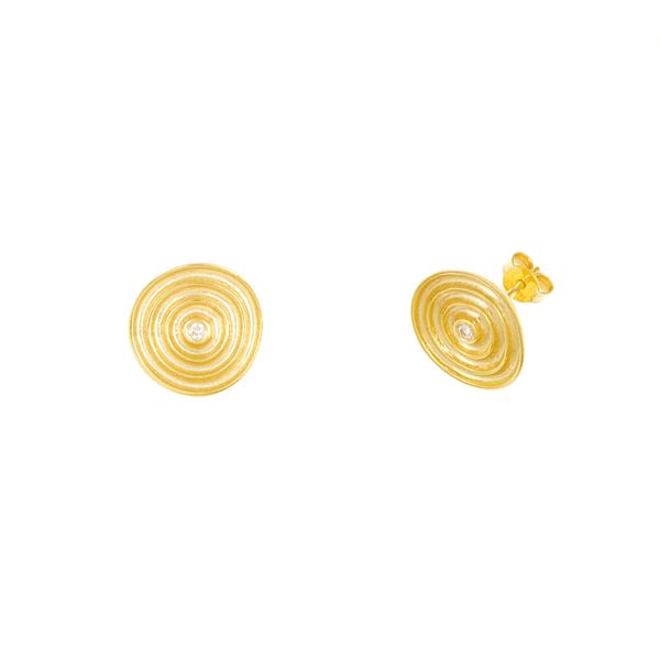 14K Yellow Gold and Diamond Disc Earrings Peran & Scannell Jewelers Houston, TX