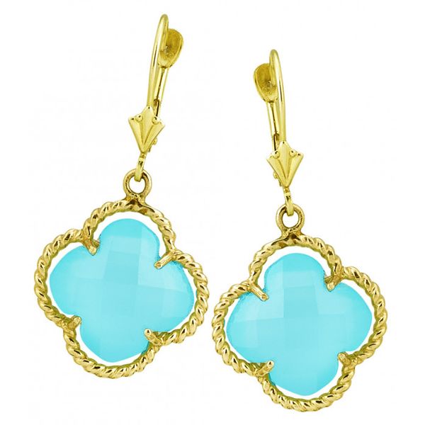 Blue Green Chalcedony Clover Earrings Peran & Scannell Jewelers Houston, TX