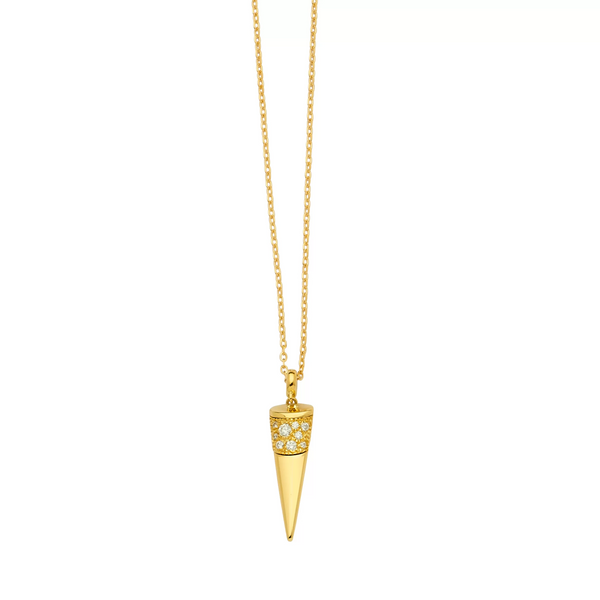 18KT Yellow Gold Cone Pendant Necklace with Diamonds Peran & Scannell Jewelers Houston, TX
