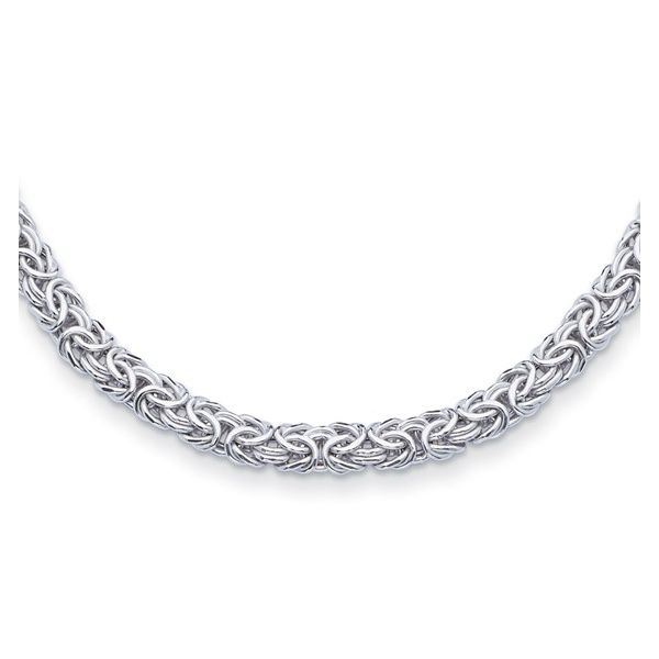 Sterling Silver RhP 7.5mm Hollow Byzantine 18in Necklace Peran & Scannell Jewelers Houston, TX