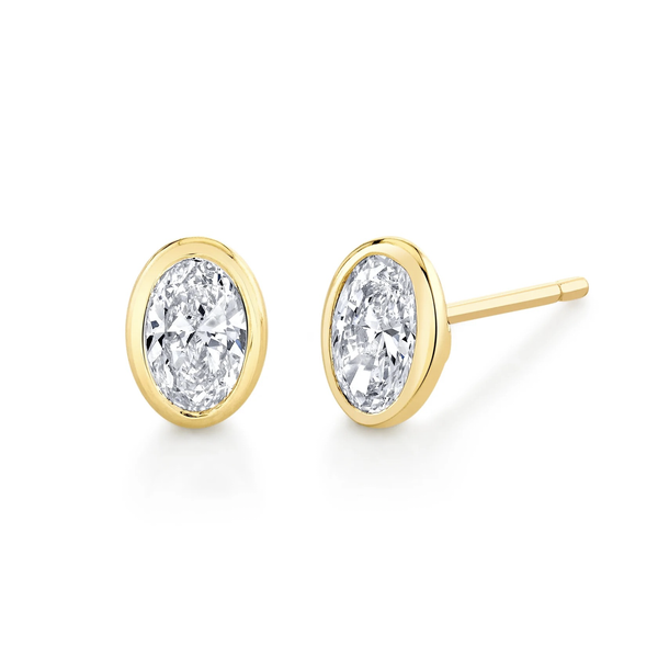 1.4 Carat Oval Diamond Bezel Studs Set In 18k Gold Peran & Scannell Jewelers Houston, TX