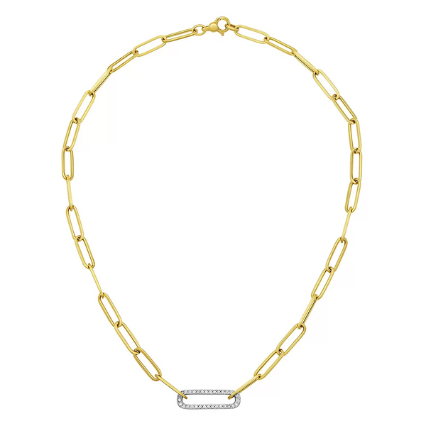14KT Yellow Gold Paperclip Links Necklace with Diamonds Peran & Scannell Jewelers Houston, TX