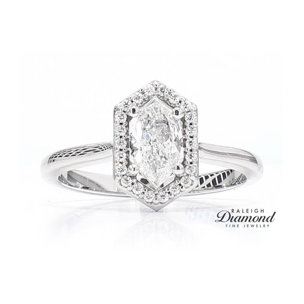 14K White Gold 0.76ctw Halo Hexagon Diamond Ring Raleigh Diamond Fine Jewelry Raleigh, NC