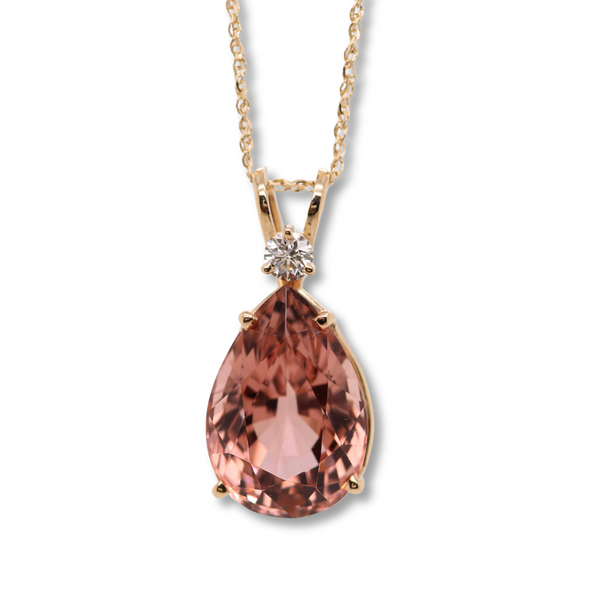 Pink Tourmaline and Diamond Drop Pendant Rasmussen Diamonds Mount Pleasant, WI
