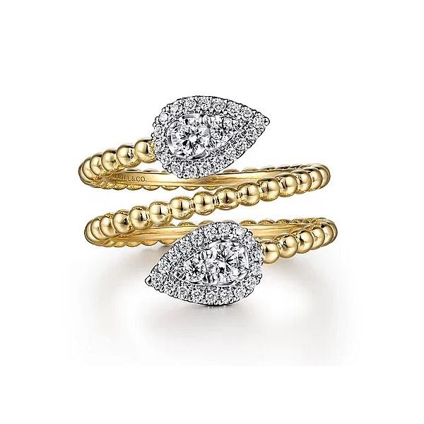 14K White-Yellow Gold Bujukan Wrap Ring with Teardrop Diamonds in size 20mm width Roberts Jewelers Jackson, TN