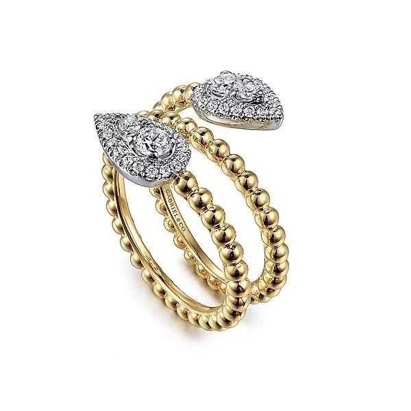 14K White-Yellow Gold Bujukan Wrap Ring with Teardrop Diamonds in size 20mm width Image 3 Roberts Jewelers Jackson, TN