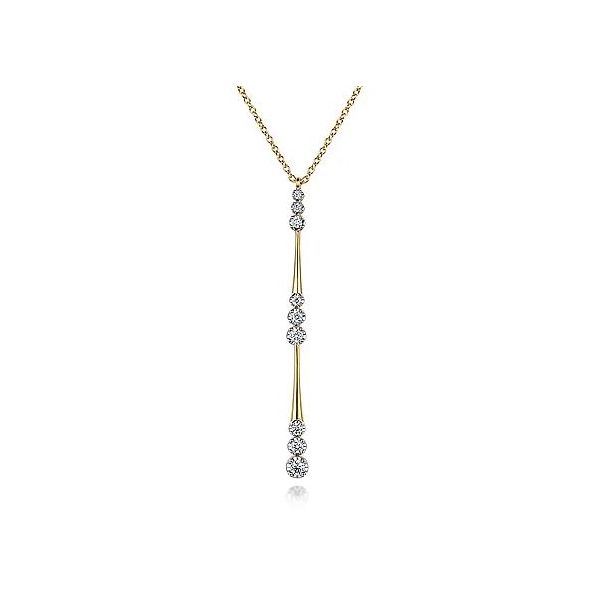 14K Yellow Gold Graduated Diamond Station Drop Y Necklace in size 17 5 inch Roberts Jewelers Jackson, TN