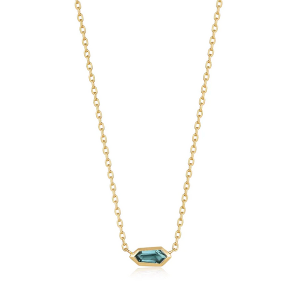 Gold Teal Sparkle Emblem Chain Necklace Roberts Jewelers Jackson, TN