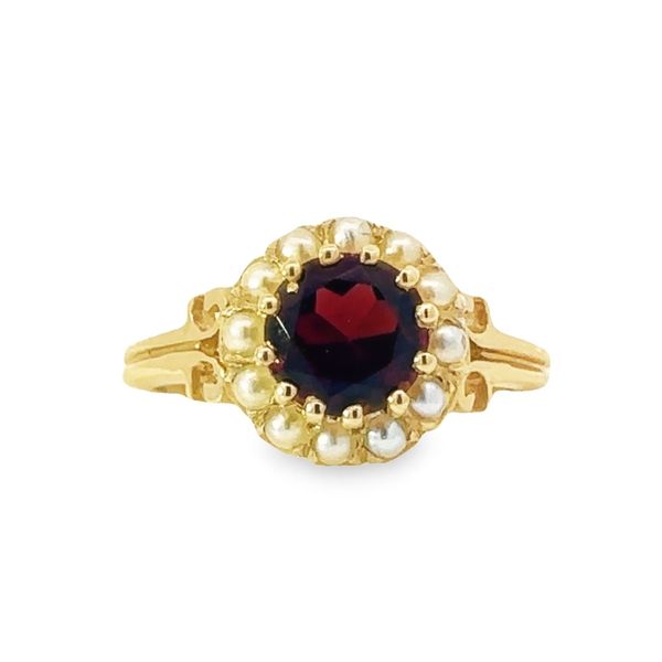 14K Yellow Gold Garnet and Pearl Ring Roberts Jewelers Jackson, TN