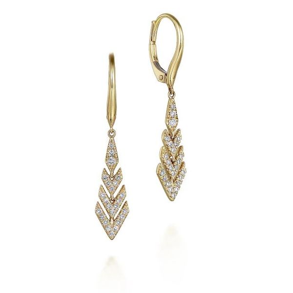 14K Yellow Gold Leverback Graduating Diamond Chevron Drop Earrings Roberts Jewelers Jackson, TN